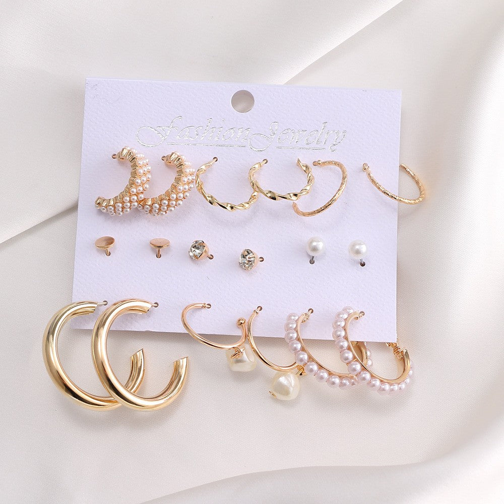Inlaid Pearl Ladies Earrings French Vintage Gold Earring Set